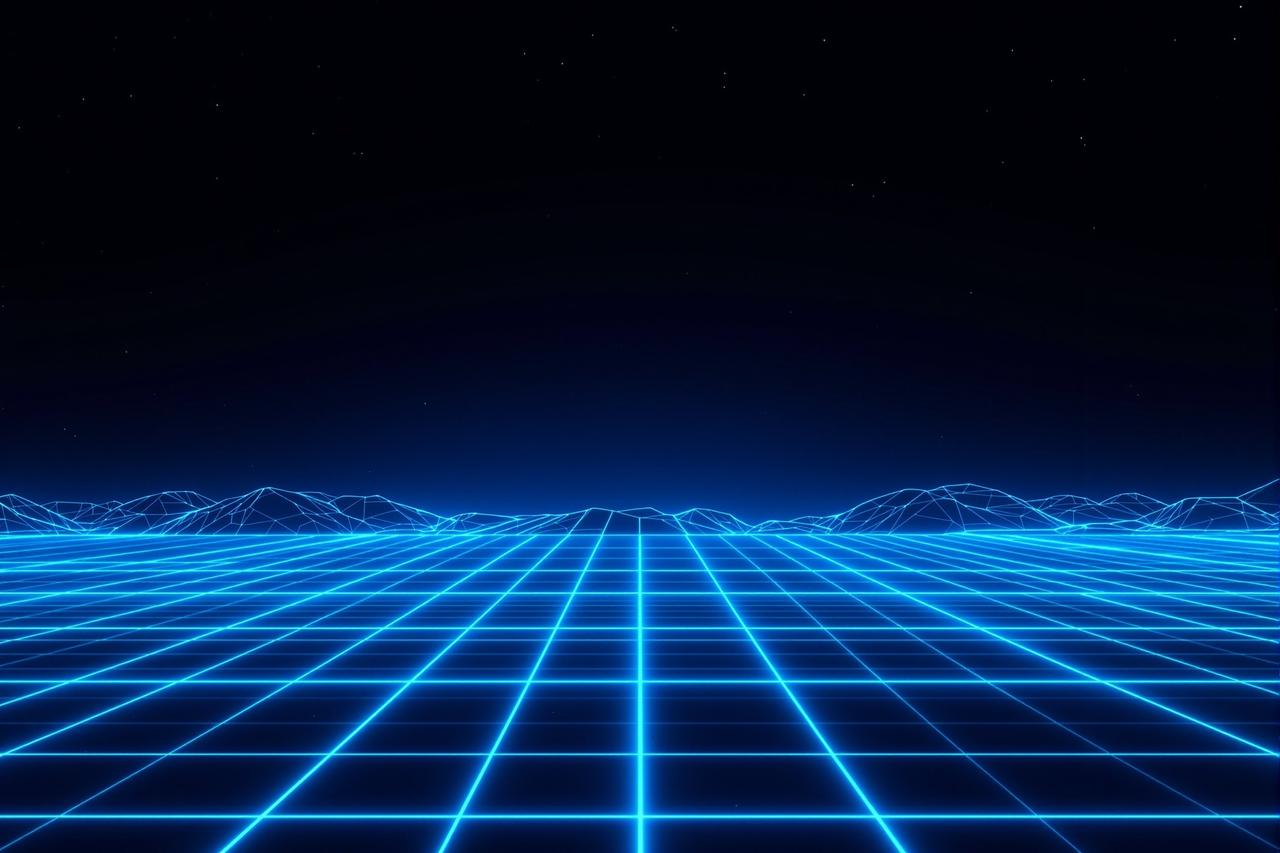 农民影视背景 - 霓虹像素网格构成的数字电影世界
